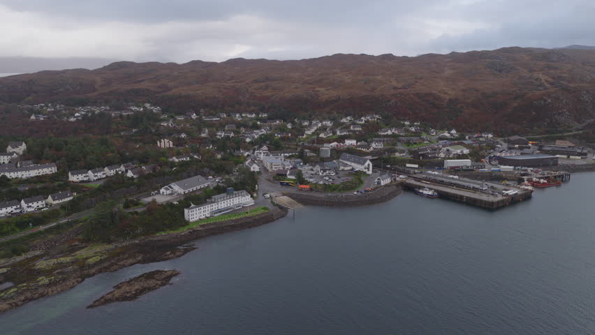 Aerial view of Kyle of Lochalsh, village in the Scottish Highlands
