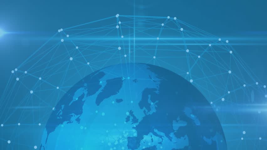 Digital network and data processing animation over globe with blue background. Technology, communication, global, futuristic, innovation, connectivity - Powered by Shutterstock - Get 15% off with code: PIKWIZARD15