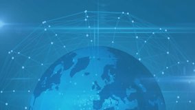 Digital network and data processing animation over globe with blue background. Technology, communication, global, futuristic, innovation, connectivity - Powered by Shutterstock - Get 15% off with code: PIKWIZARD15