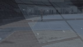 female athlete sprinting on track in sports technology demo, displaying AR metrics charts. Performance, fitness, futuristic, sport, motion, digital, activewear - Powered by Shutterstock - Get 15% off with code: PIKWIZARD15