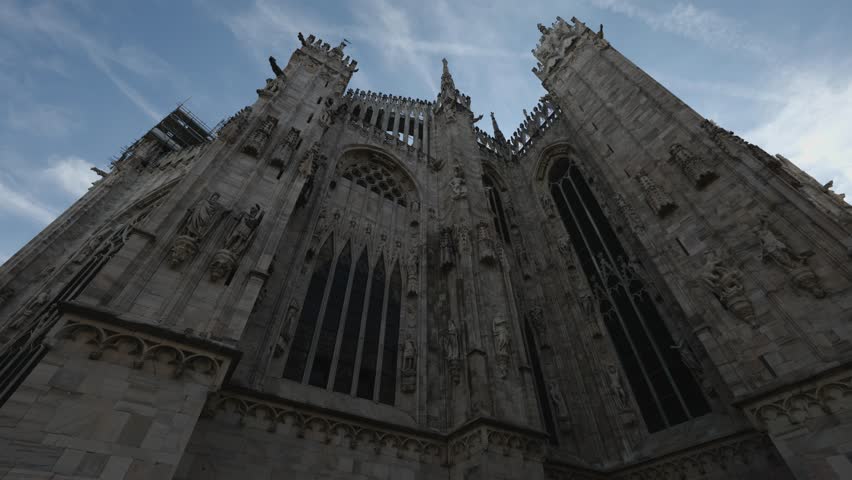 View of Milan Cathedral, filmed with gimbal