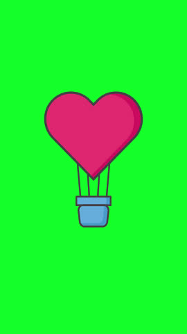 Valentine Hot Air Icon Animation On Green Screen. Vertical Animation