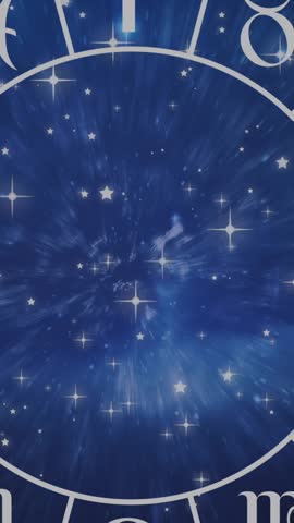 Composition of libra star sign symbol in spinning zodiac wheel over glowing stars. horoscope and zodiac sign concept digitally generated video.