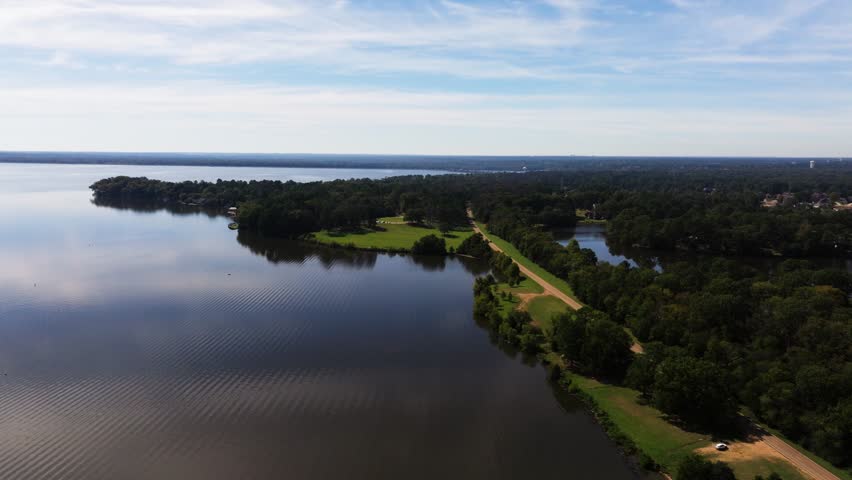 Cinematic Establishing Drone Shot Above Ross Barnett Reservoir