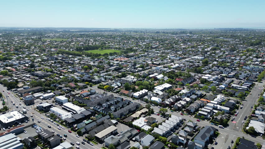 Cinematic Aerial of Christchurch Urban Landscape, New Zealand