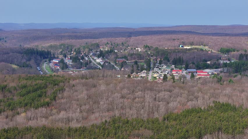 Aerial View of Davis, West Virginia Surrounded by Appalachian Woodlands
