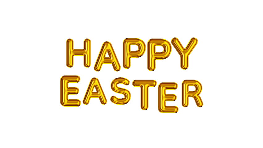 Golden foil balloons letters spell out Happy Easter elegantly for festive celebrations, isolated on a white background. Perfect for celebrating a special occasion.