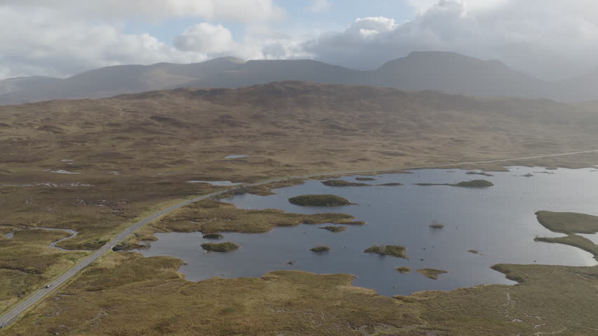 Aerial view of the Scottish Highlands. Dramatic landscapes of Great Britain