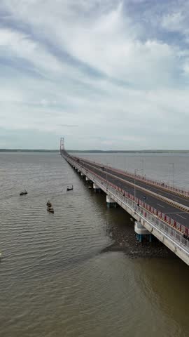 Aerial view of the Suramadu Bridge connecting Java and Madura Island, Indonesia.