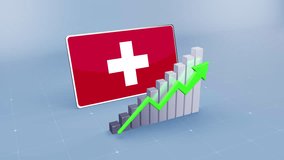 Switzerland Flag with Upward Trend Bar Chart and Green Arrow - Powered by Shutterstock - Get 15% off with code: PIKWIZARD15