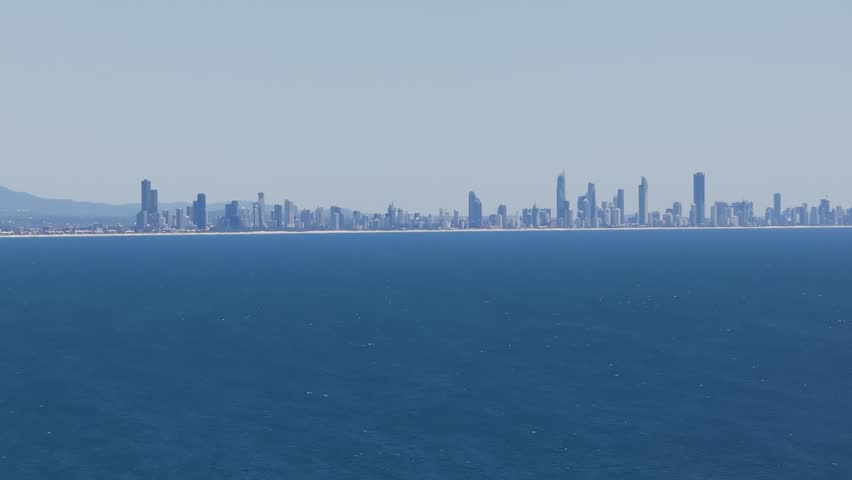 Daytime view of the Gold Coast skyline from Fingal Head beach, northern New South Wales, Australia