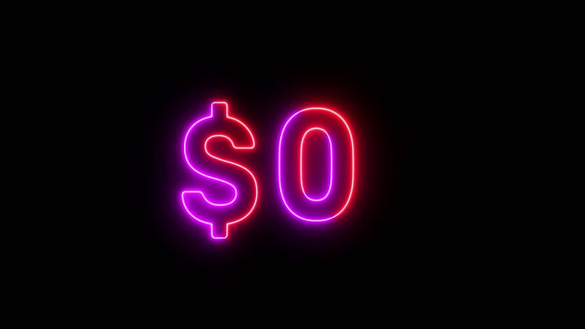 50 dollar counting number animation. Neon counts up dollar animation from 0 to 50 number.