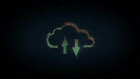 Cloud server computing and data storage symbol with glitch noise effect. Abstract icon error screen retro style looped and seamless animation. - Powered by Shutterstock - Get 15% off with code: PIKWIZARD15