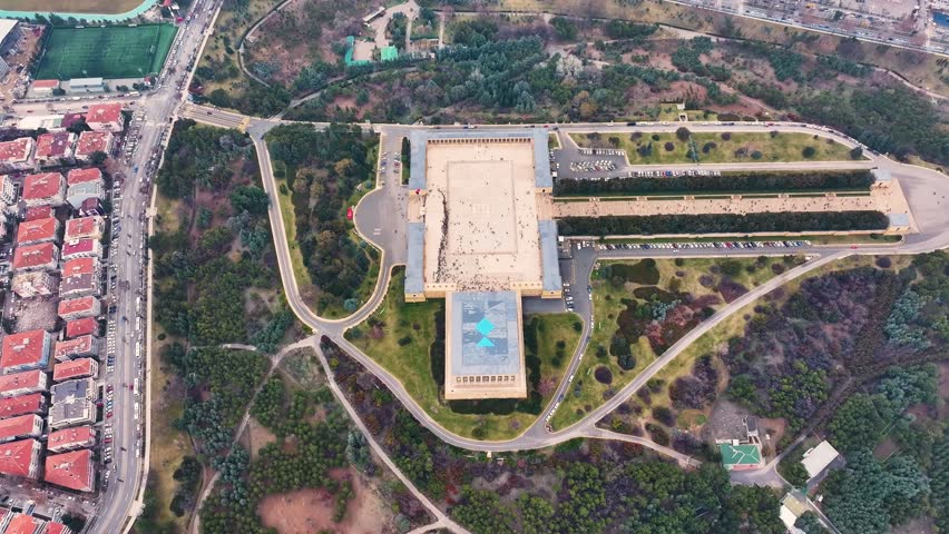 Aerial View of Anıtkabir in Ankara, Türkiye – Mausoleum of Mustafa Kemal Atatürk with Turkish Flag