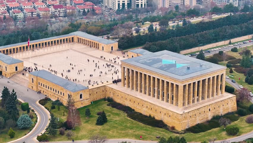 Aerial View of Anıtkabir in Ankara, Türkiye – Mausoleum of Mustafa Kemal Atatürk with Turkish Flag