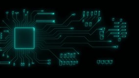 Cyan glowing circuit board with central processor and data pathways on black background motherboard microchip - Powered by Shutterstock - Get 15% off with code: PIKWIZARD15