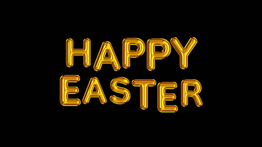 Golden foil balloons letters spell out Happy Easter elegantly for festive celebrations, isolated on a black background. Perfect for celebrating a special occasion.