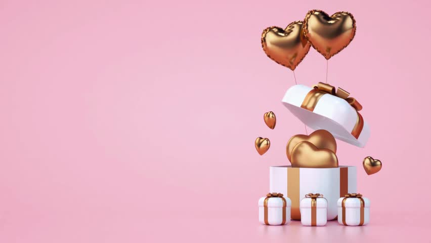 3D looping Valentine’s Day animation with floating hearts, gifts, and balloons on a soft pink background. Perfect for sale promos, romantic greetings, love celebrations, and festive marketing visuals. - Powered by Shutterstock - Get 15% off with code: PIKWIZARD15