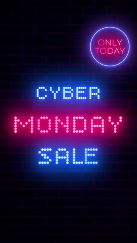 Cyber Monday Neon Vertical Sale Animation, Glowing LED Sign Only Today