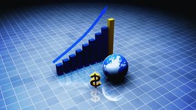 A futuristic 3D animation showing a dollar graph rising beside a rotating globe, symbolizing global finance, economy, and investment growth. Perfect for business, trade, and data visuals. - Powered by Shutterstock - Get 15% off with code: PIKWIZARD15