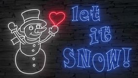 Let it SNOW! + silhouette of happy snowman with glowing heart illuminated 3d illustration retro neon signs, so sweet and cute 10s 4k video art, Christmas wishes in red blue white, sstkChristmas - Powered by Shutterstock - Get 15% off with code: PIKWIZARD15