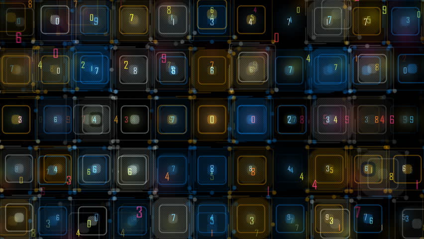Abstract Digital Neon Numbers Grid of Glass Cubes For Tech BG. A vibrant abstract background featuring neon numbered squares, glassy grid blocks, and glowing connections. Perfect for technology - Powered by Shutterstock - Get 15% off with code: PIKWIZARD15