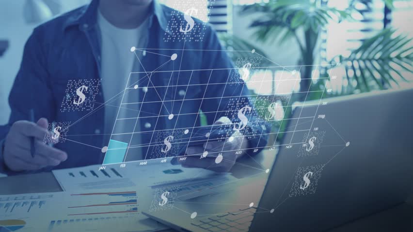 Investment stock market trading economic growth, business success, financial planning, rising data graph and dollar signs data analysis virtual statistics. financial interface showing stock growth - Powered by Shutterstock - Get 15% off with code: PIKWIZARD15