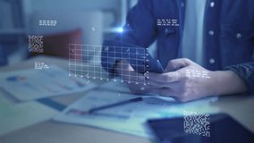 Businessman analyzing virtual data futuristic holographic dashboard business intelligence BI financial analysis big data visualization. stock market investment trends financial performance statistics - Powered by Shutterstock - Get 15% off with code: PIKWIZARD15