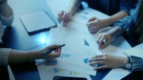 Businessman analyzing virtual data futuristic holographic dashboard business intelligence BI financial analysis big data visualization. stock market investment trends financial performance statistics - Powered by Shutterstock - Get 15% off with code: PIKWIZARD15