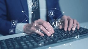 Human-AI collaboration integrating Artificial Intelligence AI into business operations, data analysis, managing, programming, chatbot support developing interacting network of virtual AI nodes - Powered by Shutterstock - Get 15% off with code: PIKWIZARD15