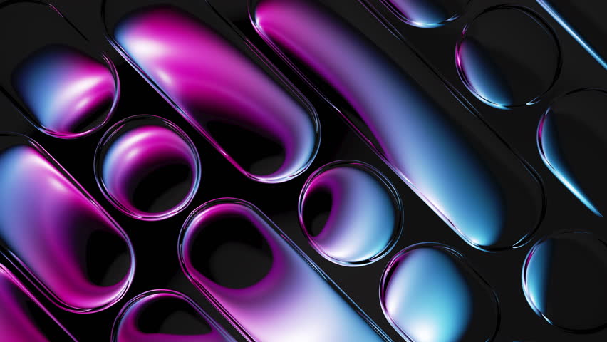 Psychedelic mix of blue, pink, and purple bubbles glowing and undulating in an endless loop. 3d render motion.