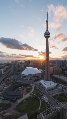 Day to night timelapse view of Downtown Toronto in Ontario, Canada.