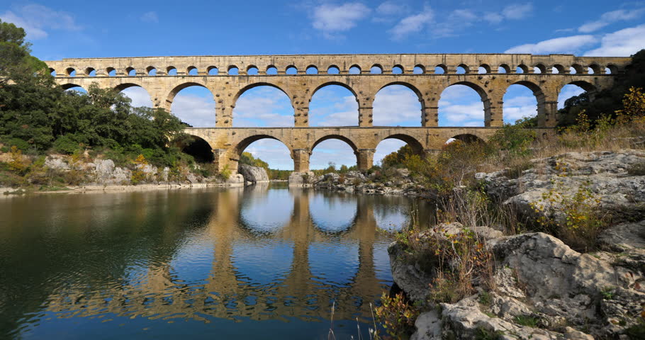 The Roman Bridge Pont du Gard and the Gardon River, Resmoulins, Gard, Occitania,France