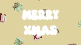 Horizontal 3d Christmas New Year merry Xmas greeting typography neon glow festive holiday gift boxes loop animation presents bow striped wrapping plaid pattern tartan green ribbon red bow background - Powered by Shutterstock - Get 15% off with code: PIKWIZARD15