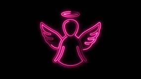 Heavenly neon angel radiates against black. Perfect for adding a touch of magic to your designs, conveying hope, faith, and ethereal beauty with its vibrant glow. - Powered by Shutterstock - Get 15% off with code: PIKWIZARD15