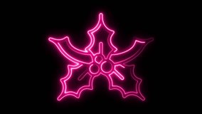Bright pink neon holly leaf animation glows against a black background. Dynamic footage perfect for festive holiday designs and modern Christmas promotions. - Powered by Shutterstock - Get 15% off with code: PIKWIZARD15