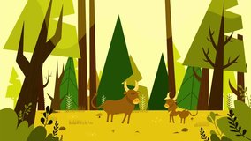 Two Bulls Standing In A Stylized Forest Landscape - Powered by Shutterstock - Get 15% off with code: PIKWIZARD15