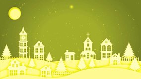 Golden Village Night Scene With Moon and Snowflakes - Powered by Shutterstock - Get 15% off with code: PIKWIZARD15