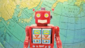 red robot with the world news digital animation  - Powered by Shutterstock - Get 15% off with code: PIKWIZARD15