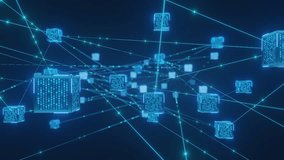 Abstract blockchain network concept. Glowing digital data blocks connected. Represents cryptocurrency, decentralized technology, global network, modern finance, data exchange - Powered by Shutterstock - Get 15% off with code: PIKWIZARD15