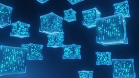 Abstract blockchain concept background. Digital data cubes with binary code floating, representing decentralized network, cryptocurrency, secure information. Modern technology, AI, big data theme. - Powered by Shutterstock - Get 15% off with code: PIKWIZARD15
