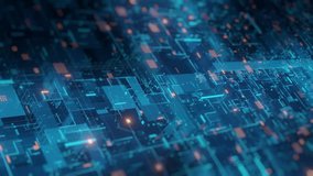 Digital circuit board abstract background, blue lines, glowing orange elements. Represents technology, data, network, AI, big data, cybersecurity, innovation, global connection. Futuristic - Powered by Shutterstock - Get 15% off with code: PIKWIZARD15