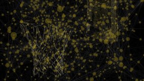 Particle network intensifying then drifting across static rim, creating data overlay obscuring net. Hoop, backboard, gym, neon, glow, amber, orbs - Powered by Shutterstock - Get 15% off with code: PIKWIZARD15