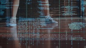 Female shifting dribbling after ball entering frame basketball training HUD scrolling camera rising. Athletic, gym, court, ballhandling, motion, digital, overlay - Powered by Shutterstock - Get 15% off with code: PIKWIZARD15