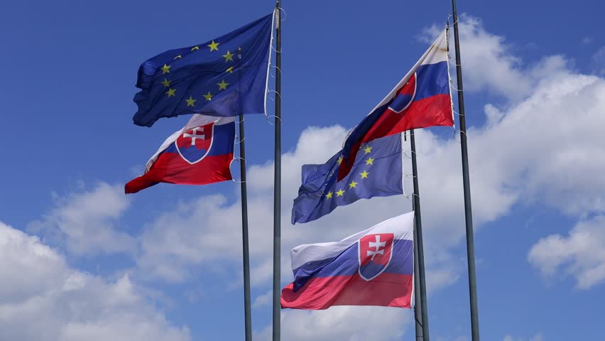 Bratislava, Slovakia - 05.05.2025: Slovakia flag waving near President