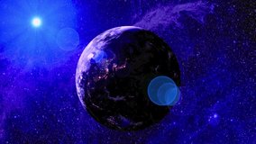 Dark Exoplanet Rotation with Cross Lens Flare and Blue Nebula - Powered by Shutterstock - Get 15% off with code: PIKWIZARD15