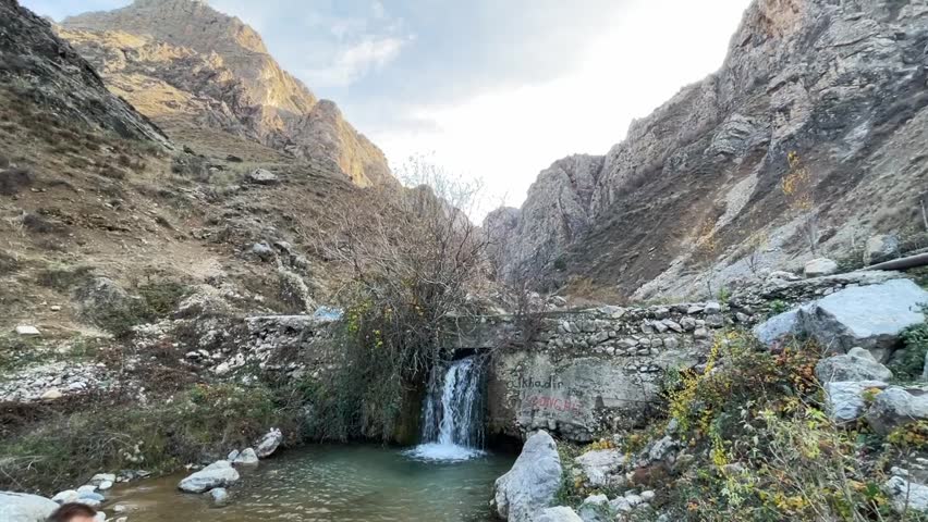 hiking in a mountain gorge