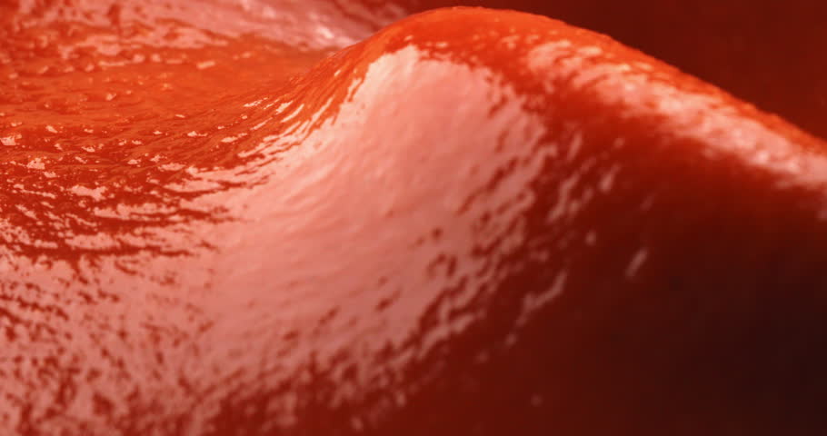 Slow motion macro of thick rich red tomato sauce being stirred with a wooden spoon at 1000 fps.Concept Italian tradition and the art of simple cooking.
