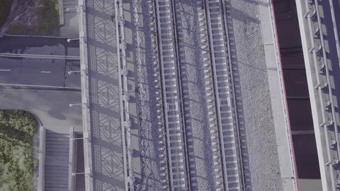 Aerial View Metal Railway Bridge over City