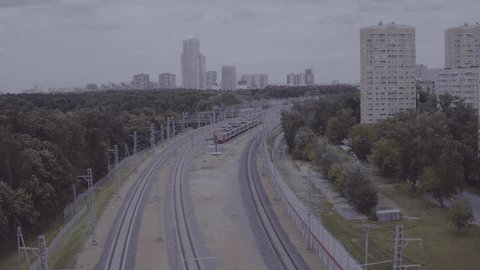 Moscow Railway Tracks and Trains Aerial View